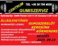- ÁLLÁS - Gumiszerelő munkatársat keresünk.