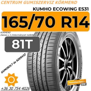 165 70 R14 81T Kumho EcoWing ES31 centrum gumiszerviz kft-gumibolt és szerviz- Körmend-
