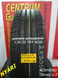 215/60r16 használt nyári gumi Apollo 2db