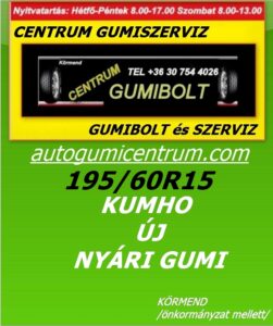 195 60R15 kumho új nyári gumi- centrum gumiszerviz-autogumicentrum-gumibolt és szerviz-kormend