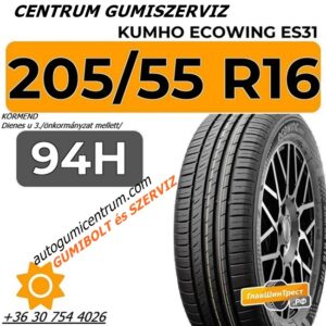 205-55-R16-94H-XL-Kumho-Ecowing-ES31 centrum gumiszerviz kft-gumibolt és szerviz- Körmend--uj kumho nyári gumik
