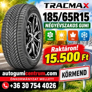 185 65R15 Tracmax négyévszakos gumi-Raktáron!