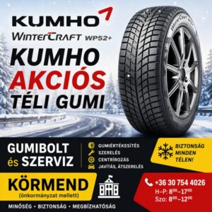 Kumho WinterCraft WP52+. kumho akciós téli gumi. GUMIBOLT és SZERVIZ. KÖRMEND. (önkormányzat mellett)