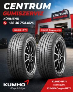 KUMHO Crugen HP71 - CENTRUM GUMISZERVIZ KÖRMEND - KUMHO HP71 nyári gumi - GUMIBOLT ÉS SZERVIZ -
